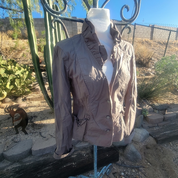 Whimsie Khaki Green Ruffled Fitted Jacket - Picture 4 of 4